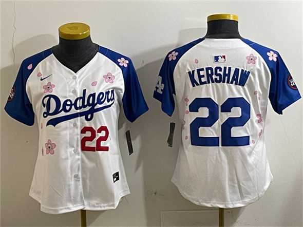 Womens Los Angeles Dodgers #22 Clayton Kershaw White Royal 2025 Tokyo Series Limited Stitched Jersey->mlb womens jerseys->MLB Jersey